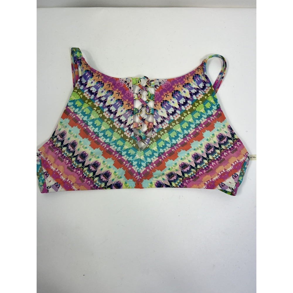 Bleu by‎ Rod Beattie Bikini Top Women's Sz S Multi Lace Up Front Adj Straps